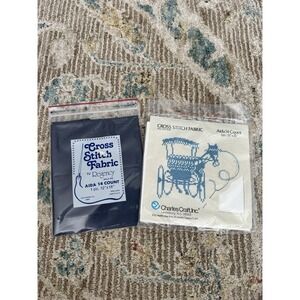 2 NIP Cross Stitch Fabric Aida 14 Count Navy 12x18 Regency Cotton‎ & White 12x18